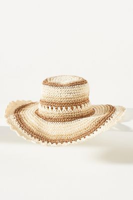 Floppy Striped Straw Bucket Hat