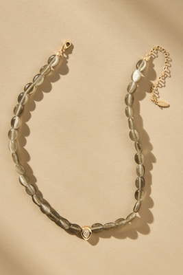By Anthropologie Single Crystal Beaded Stone Necklace In Grey