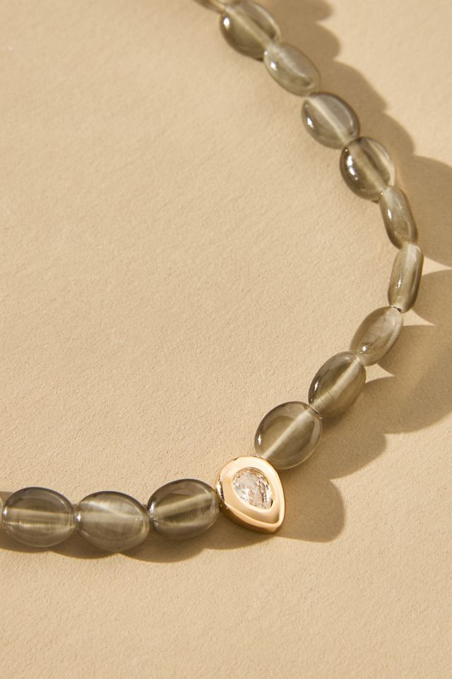 Single Crystal Beaded Stone Necklace #2