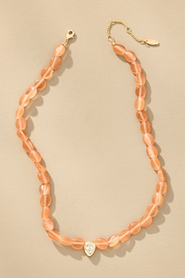 By Anthropologie Single Crystal Beaded Stone Necklace In Orange