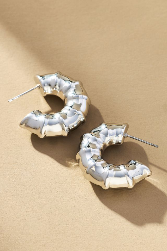 Petites boucles d'oreilles créoles en bambou métallique #1
