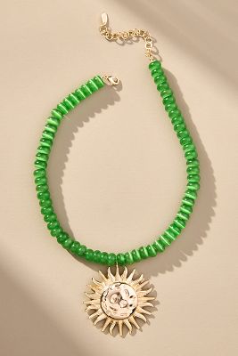 By Anthropologie Beaded Pendant Necklace In Green