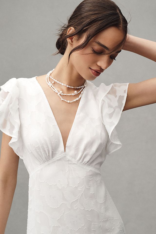 bhldn asha flutter sleeve v neck chiffon maxi dress Flutter-Sleeve V-Neck Size 30 BHLDN Flutter-Sleeve Plunge Maxi Dress
