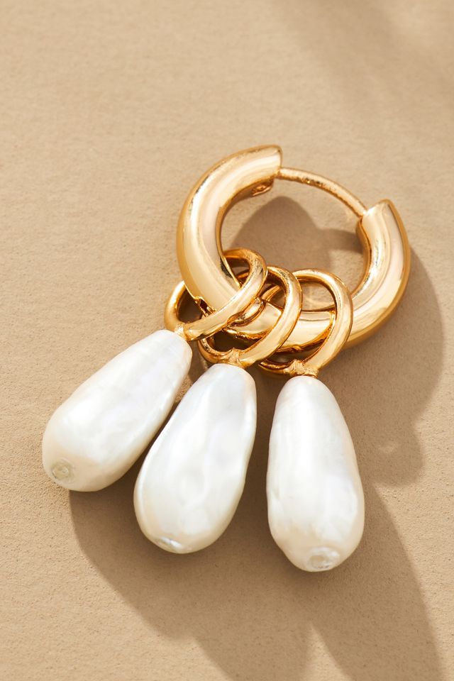 Triple Pearl Charm Huggie Earrings #1