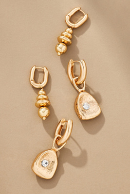 By Anthropologie Metal Huggie Hoop Drop Earrings, Set Of 2 In Gold