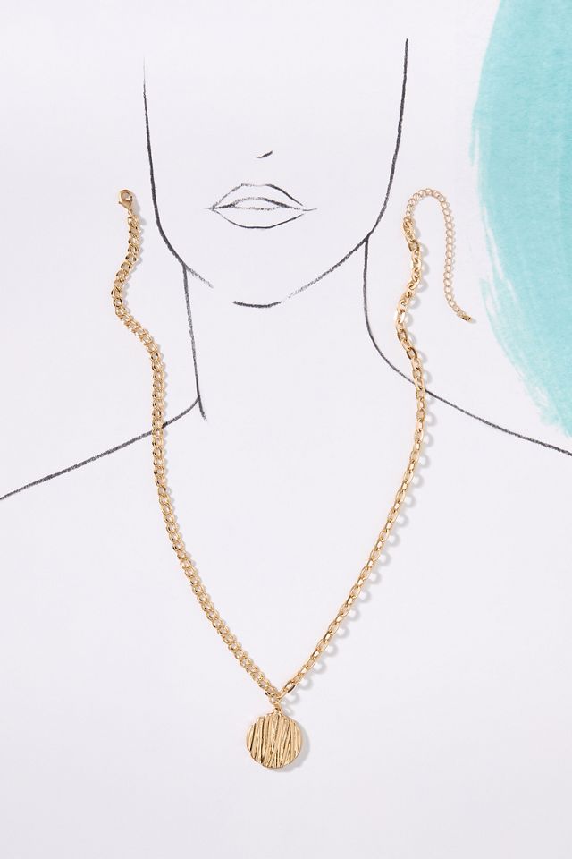 Ribbed Circle Pendant Necklace #3