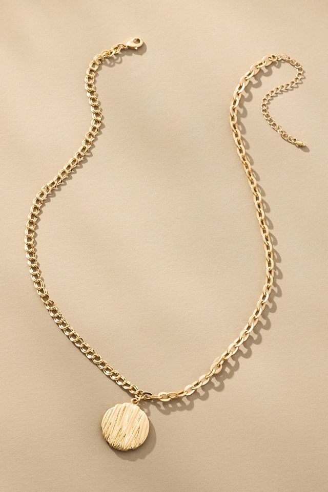 Ribbed Circle Pendant Necklace #1