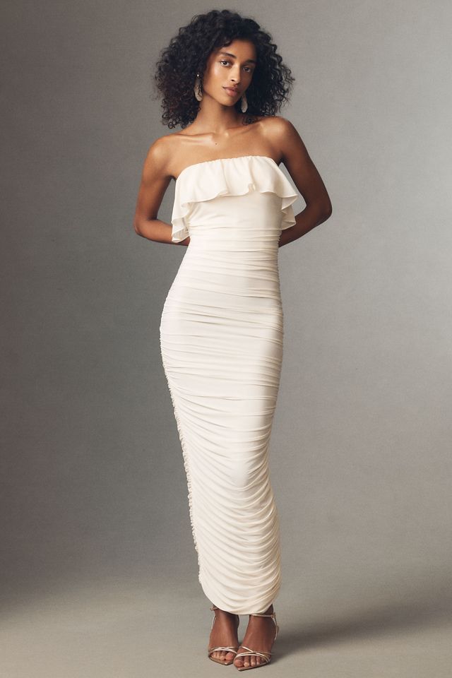Ronny Kobo Dominica Strapless Ruffled Ruched Fitted Maxi Dress #1