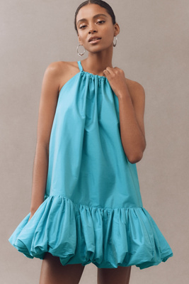 Bhldn Phoebe High-neck Ruffle-hem Swing Mini Dress