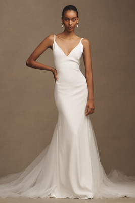 Sébastien Luke Mila Crepe V-neck Pearl A-line Wedding Gown