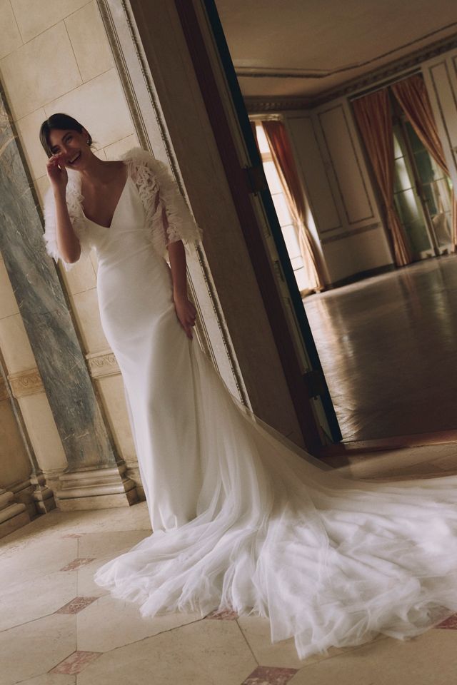 Sébastien Luke Mila Crepe V-Neck Pearl A-Line Wedding Gown #1