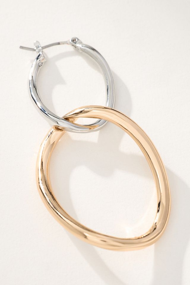 Mixed Metal Double Hoop Drop Earrings #1
