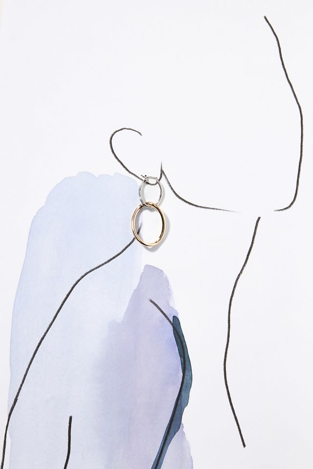Mixed Metal Double Hoop Drop Earrings #2
