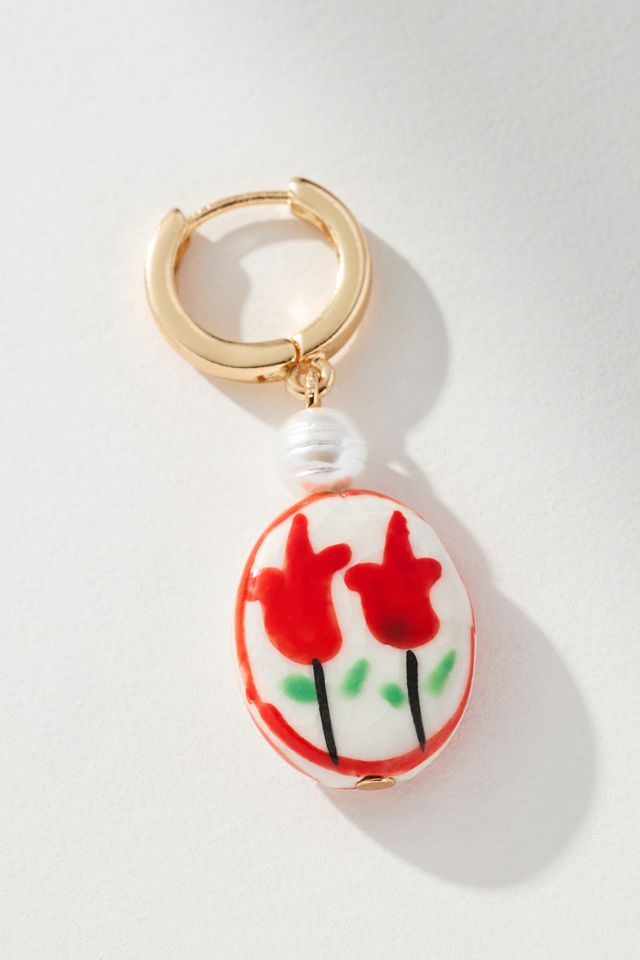 Painted Bead Charm Huggie Earrings #1