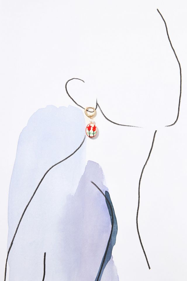 Painted Bead Charm Huggie Earrings #2