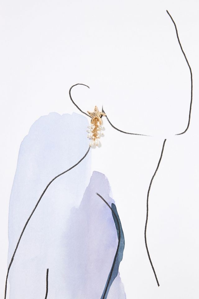 Starfish Pearl Cluster Drop Earrings #2