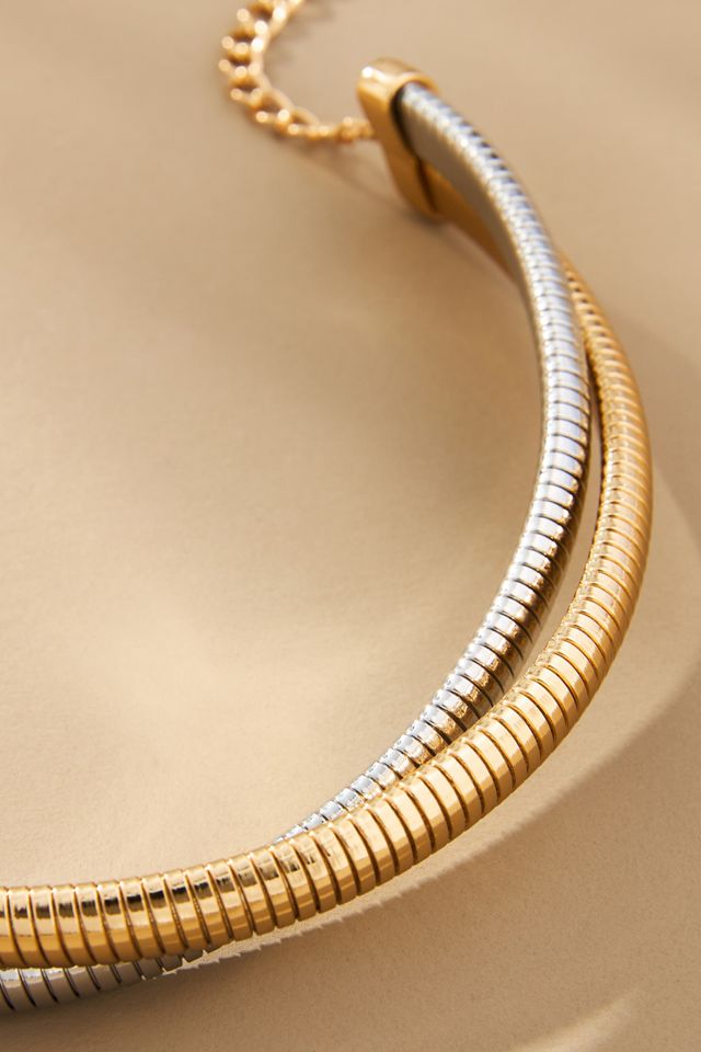 Textured Mixed Metal Collar Necklace #1