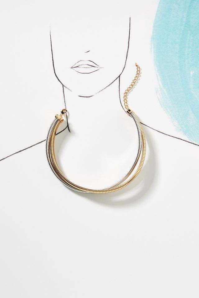 Textured Mixed Metal Collar Necklace #2
