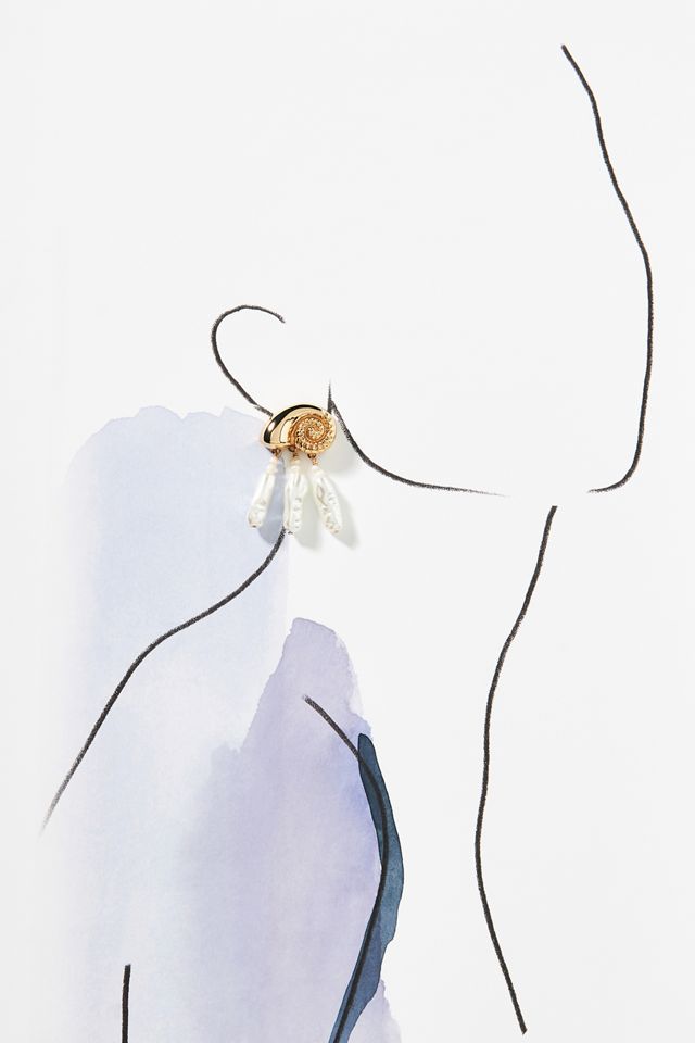 Metallic Shell Pearl Drop Earrings #2