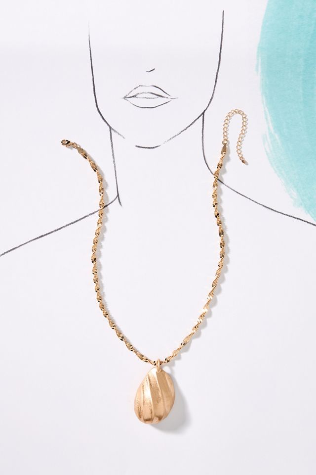 Textured Metal Pendant Necklace #3