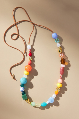 By Anthropologie Pearl Beaded Tie Necklace In Multicolor