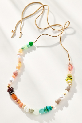 By Anthropologie Pearl Beaded Tie Necklace In Beige