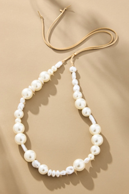 By Anthropologie Pearl Beaded Tie Necklace In White