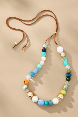 By Anthropologie Pearl Beaded Tie Necklace In Blue