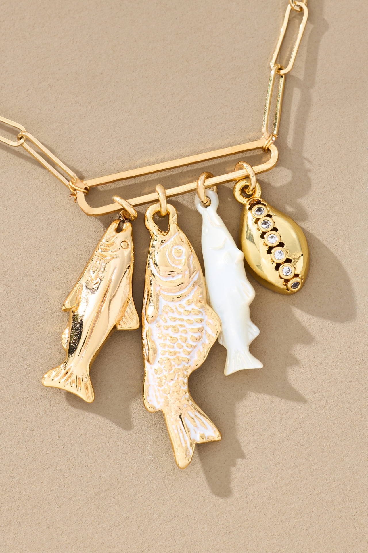 Fish Bar Charm Paperclip Necklace