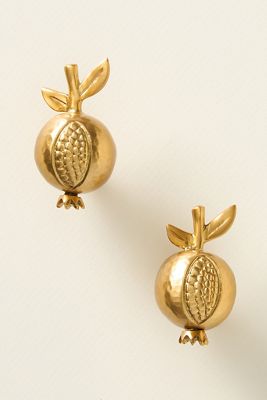 Pomegranate Solid Brass Fruit Knobs, Set of 2