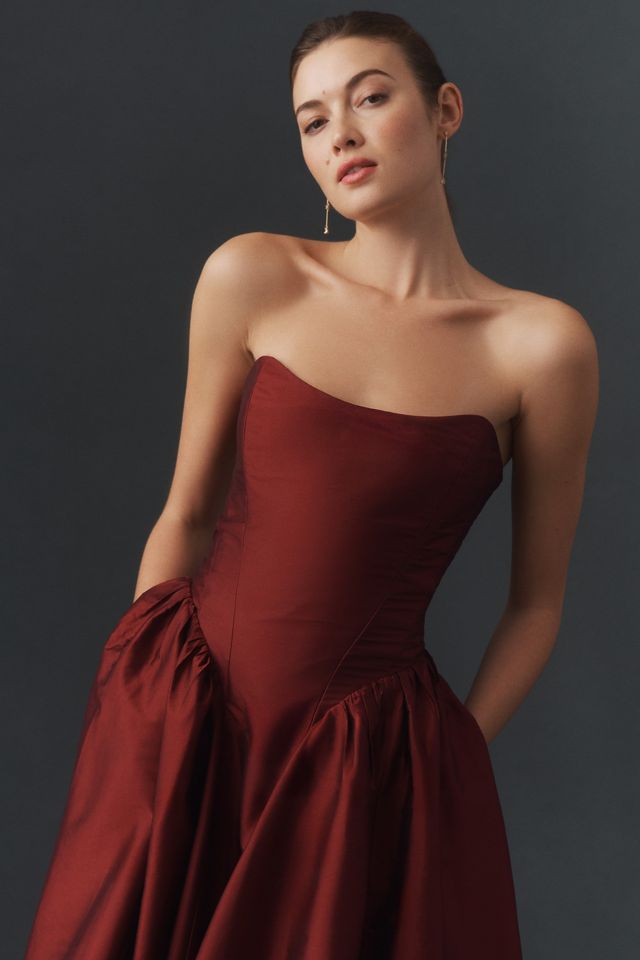 BHLDN Strapless Basque-Waist A-Line Midi Dress #1