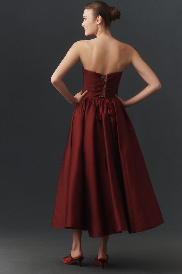 BHLDN Strapless Basque-Waist A-Line Midi Dress #2