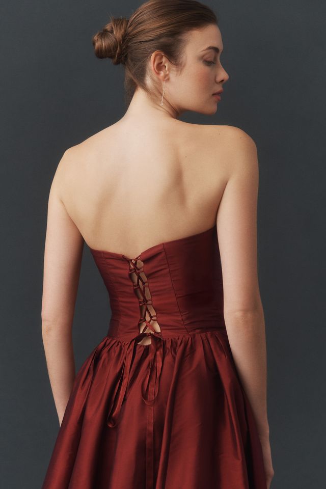 BHLDN Strapless Basque-Waist A-Line Midi Dress #3