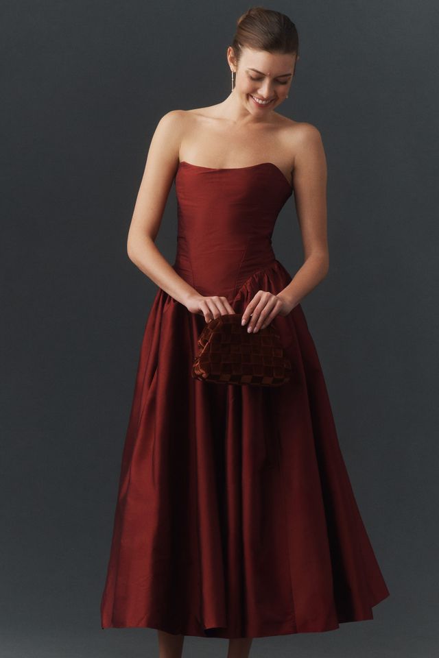 BHLDN Strapless Basque-Waist A-Line Midi Dress #4
