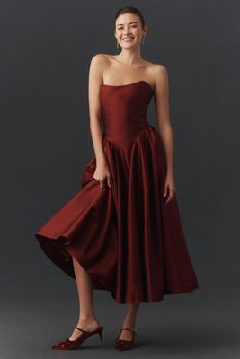 BHLDN Strapless Basque-Waist A-Line Midi Dress