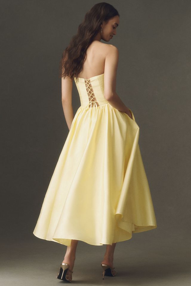 BHLDN Strapless Basque-Waist A-Line Midi Dress #1