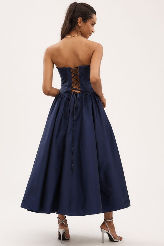 BHLDN Strapless Basque-Waist A-Line Midi Dress #1