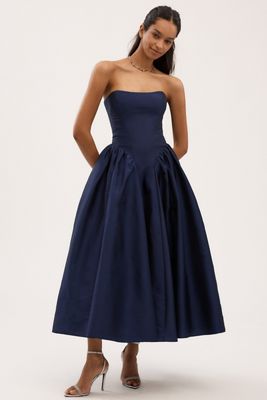 BHLDN Gabrielle Taffeta Lace A-Line Midi Dress | Anthropologie