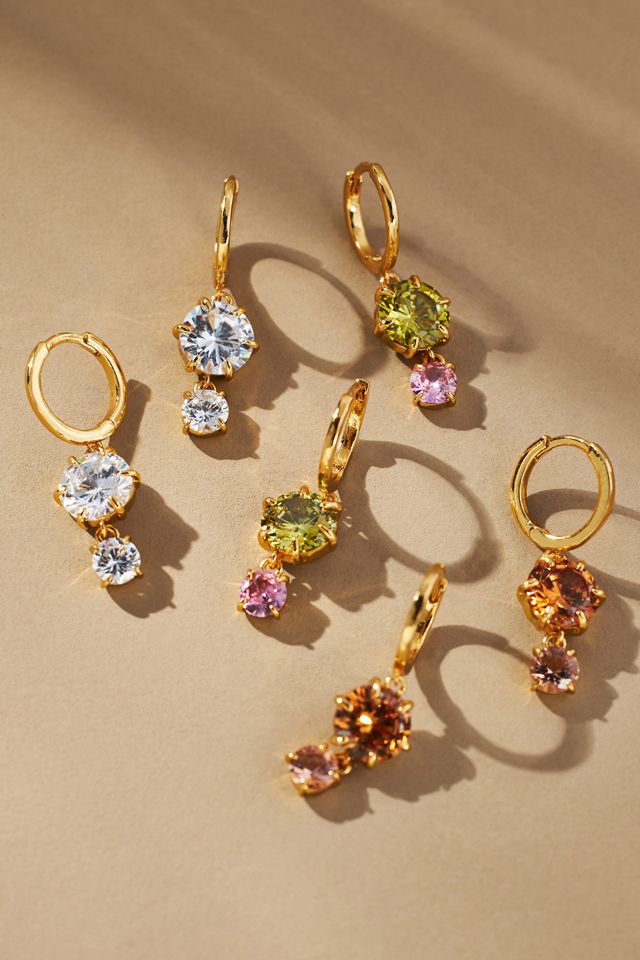 Double Crystal Huggie Hoop Earrings #1