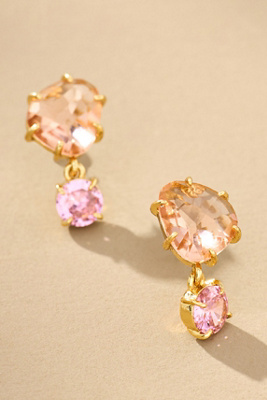 By Anthropologie Delicate Crystal Double Drop Earrings In Pink