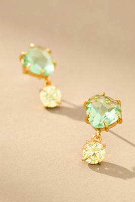 By Anthropologie Delicate Crystal Double Drop Earrings In Green