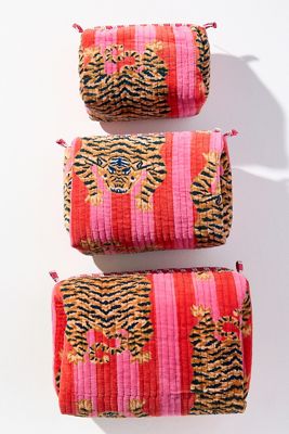 Tiger Stripe Velvet Travel Bags, Set of 3