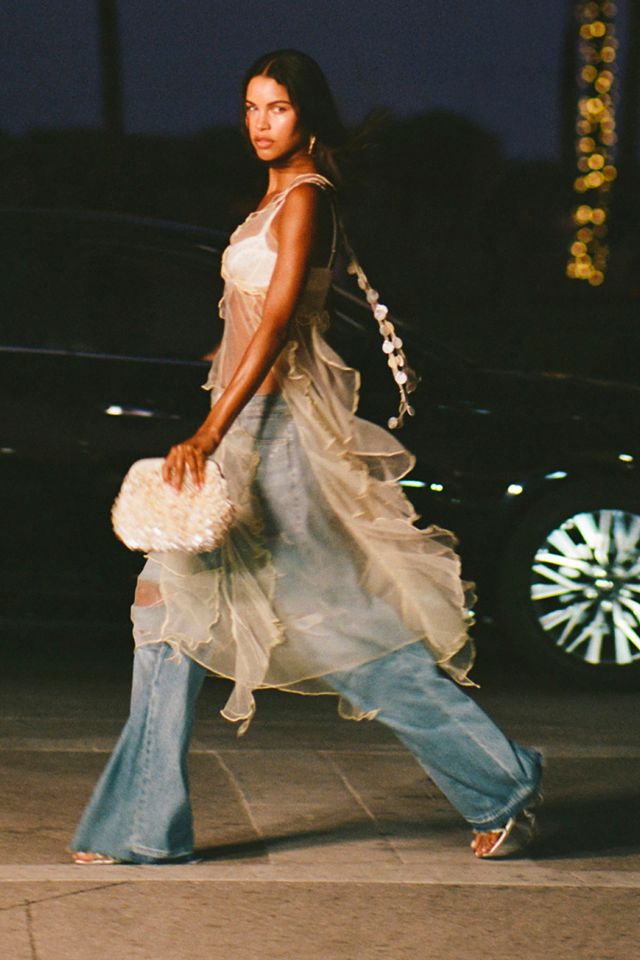 Ollari Sheer Chiffon Ruffle Maxi Slip Dress #4