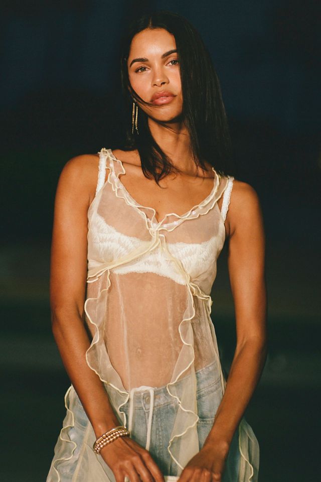Ollari Sheer Chiffon Ruffle Maxi Slip Dress #5