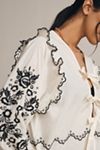 Elizabeth Gillett Long-Sleeve Tie-Front Embroidered Blouse