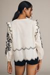Elizabeth Gillett Long-Sleeve Tie-Front Embroidered Blouse