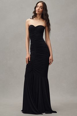 Norma Kamali Strapless Tailored Side-Slit Gown | Anthropologie