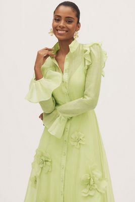 LEO LIN Katrina Petal Butterfly-Sleeve Linen Blend Midi Dress