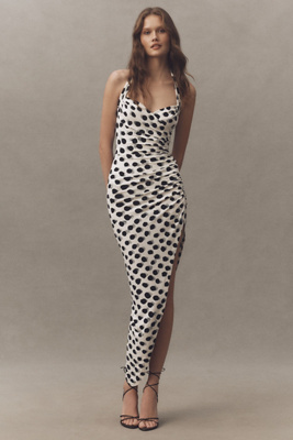 Norma Kamali Cayla Side Draped Jersey Halter Dress In Multi