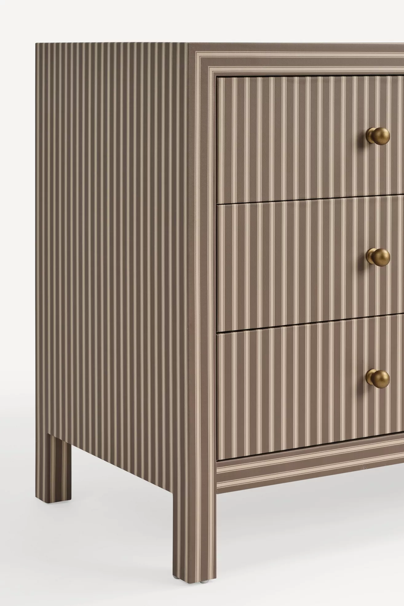 Close-up of Hale canvas six-drawer dresser side and drawer hardware